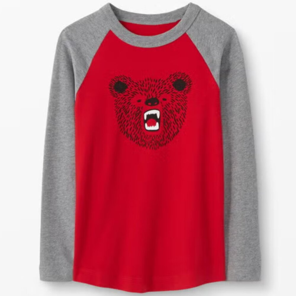 Hanna Andersson Red Bear Sueded Jersey Long Sleeve Baseball Art Tee. Size 10